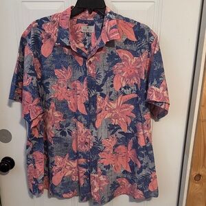 Oak Hill Men's Blue and Pink Floral Shirt